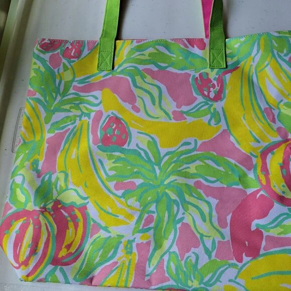 Lilly Pulitzer Estee Lauder Tropical Print Tote Bag Banana Floral Pink Green - Picture 9 of 9